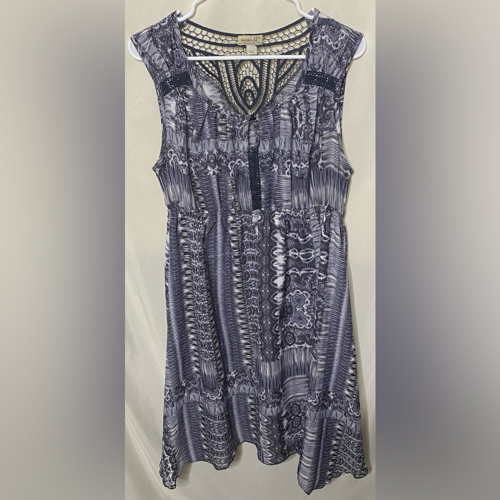 ONE WORLD Navy and White Crochet-Back Sleeveless Summer Dress